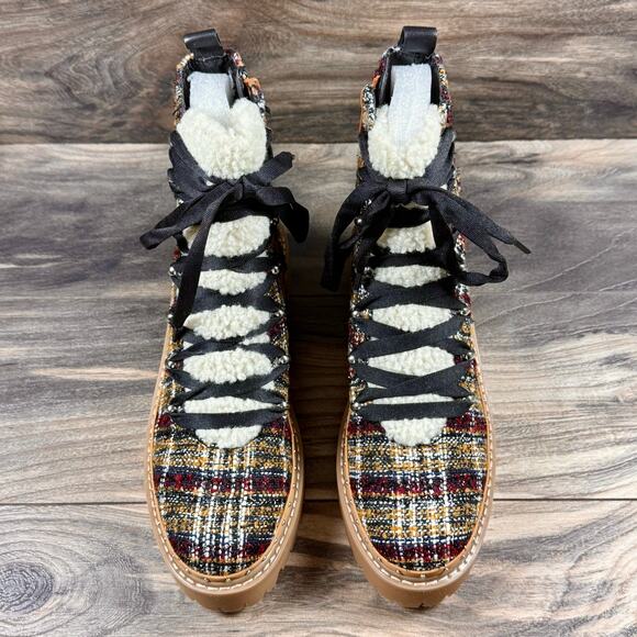 NIB Steve Madden 8M Rainier Lace Up Lug Sole Ankle Boots Rust Multi Studded - Picture 5 of 12